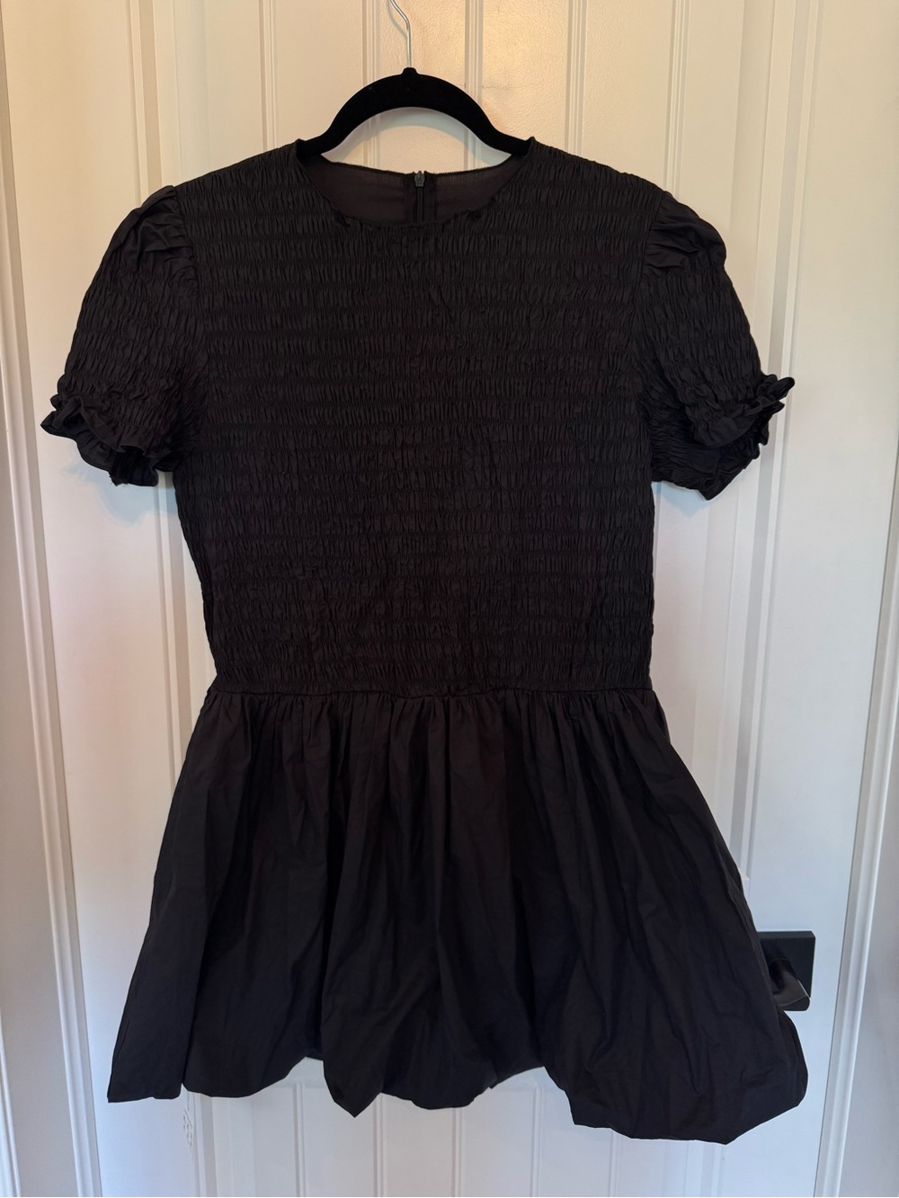 Size XL, LuFeng Black Short Sleeve, Mock Neck, Bubble Mini Dress